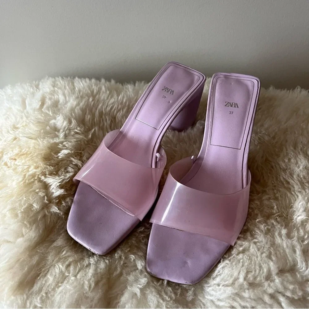 Zara Purple Jelly Vinyl Chunky  Barbie Heels - Picture 2 of 8